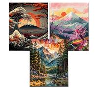JATOK 3 Packs Paint by Number for Adults - 16x20in/40x50cm, Painting on Rolled Colored Canvas for Beginners, Easy DIY Acrylic Pigment Drawing Paintwork for Home Wall Decor, Landscape (No Frame)