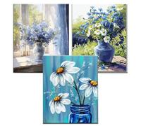 JATOK 3 Packs Paint by Number for Adults - 16x20in/40x50cm, Painting on Rolled Colored Canvas for Beginners, Easy DIY Acrylic Pigment Drawing Paintwork for Home Wall Decor, Flowers (No Frame)