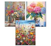 JATOK 3 Packs Paint by Number for Adults - 16x20in/40x50cm, Painting on Rolled Colored Canvas for Beginners, Easy DIY Acrylic Pigment Drawing Paintwork for Home Wall Decor, Flowers (No Frame)