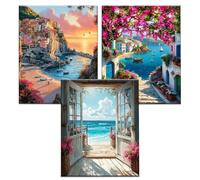 JATOK 3 Packs Paint by Number for Adults - 16x20in/40x50cm, Painting on Rolled Colored Canvas for Beginners, Easy DIY Acrylic Pigment Drawing Paintwork for Home Wall Decor, Landscape (No Frame)