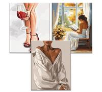 JATOK 3 Packs Paint by Number for Adults - 16x20in/40x50cm, Painting on Rolled Colored Canvas for Beginners, Easy DIY Acrylic Pigment Drawing Paintwork for Home Wall Decor, Women (No Frame)