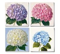 JATOK 4 Pack Paint by Numbers for Adults, Painting Kits for Beginners - Colour Rolled Canvas, Easy DIY Acrylic Art for Home Decor, Stress Relief Gift (Hydrangea Flowers, 8x8 Inch Unframed)