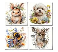 JATOK 4 Pack Paint by Numbers Kits for Adults, Painting Kits for Beginners On Clear Colour Canvas, Easy DIY Acrylic Pigment Drawing Paintwork for Home Wall Decor, Animal 25x25CM/10x10in (no Frame
