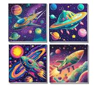 JATOK 4 Pcs Paint by Numbers for Adults Kits, Painting Kits for Beginners on Scroll Color Canvas, Easy DIY Acrylic Pigment Drawing Paintwork for Home Wall Decor, Outer Space 20X20cm/8x8in (No Frame)