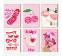 JATOK 6 Pack Paint by Numbers for Adults, Painting Kits for Beginners On Clear Colored Canvas, Easy DIY Acrylic Pigment Drawing Paintwork for Home Wall Decor, Pink Trend 20x30cm/8x12in (no Frame