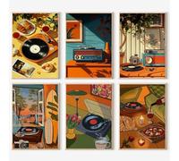 JATOK 6 Pack Paint by Numbers for Adults, Painting Kits for Beginners On Clear Colored Canvas, Easy DIY Acrylic Pigment Drawing Paintwork for Home Wall Decor, Retro Music 25x35cm (no Frame