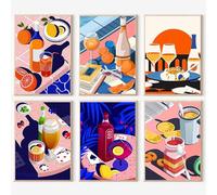 JATOK 6 Pack Paint by Numbers for Adults, Painting Kits for Beginners On Clear Colored Canvas, Easy DIY Acrylic Pigment Drawing Paintwork for Home Wall Decor, Afternoon Tea 25x35cm (No Frame)