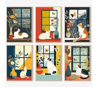 JATOK 6 Pack Paint by Numbers Kits for Adults, Painting Kits for Beginners On Clear Colored Canvas, Easy DIY Acrylic Pigment Drawing Paintwork for Home Wall Decor, Cat 25x35cm/10x14in (no Frame