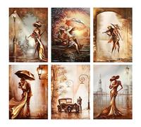 JATOK 6 Packs Paint by Numbers for Adults, Painting Kits for Beginners on Rolled Colored Canvas, Easy DIY Acrylic Pigment Drawing Paintwork for Home Wall Decor, Lady 20x30cm no Frame