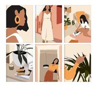 JATOK 6 Pcs Paint by Numbers for Adults, Painting Kits for Beginners On Clear Colored Canvas, Easy DIY Acrylic Pigment Drawing Paintwork for Home Wall Decor, Lady 20x30cm/8x12in (no Frame