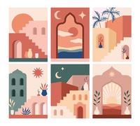 JATOK 6 Pcs Paint by Numbers Kits for Adults, Painting Kits for Beginners On Clear Colored Canvas, Easy DIY Acrylic Pigment Drawing Paintwork for Home Wall Decor, Architecture 20x30cm (no Frame