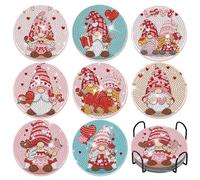 JATOK 8 Pcs Diamond Art Coasters Kits with Holder for Adults, Goblin Valentine's Day Diamond Painting Coasters Kit for Adults Beginners, DIY Gem Set Crafts for Supplies Gift.