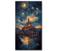 JATOK Large Diamond Art Kits Adults, Castle Starry Moon Night Diamond Painting Kits for Adults Beginners, DIY Full Round Drill Gem Art Crafts Home Wall Decor Relax Gifts, 40x70cm/15.7x27.5in