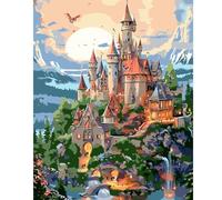 JATOK Paint by Numbers for Adults, Painting Kits for Beginners On Clear Symbols Colored Canvas, Easy DIY Acrylic Pigment Drawing Paintwork for Home Wall Decor, 16x20in Frameless, Castle