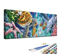 JATOK Paint by Numbers for Adults, Painting Kits for Beginners On Clear Symbols Colored Canvas, Easy DIY Acrylic Pigment Drawing Paintwork for Home Wall Decor, 12x30in Frameless, Marine Animals