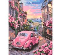 JATOK Paint by Numbers for Adults, Pink Car on a Flower Street, 40 x 50 cm