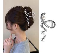 JATOMSSM 1 PCS Metal Large Claw Clips for Thick Heavy Hair, Strong Hold Big Non-Slip Hair Catch Barrette Sliver Wave Pearl Jaw Clamp for Long Hair, Fashion Styling Hair Accessories for Women Girls