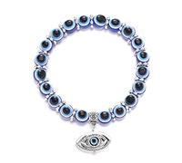 Jatour Evil Blue Eye Bracelets, Eye Beaded Charm Stretch Bracelet, Unisex, Turkish Eye Wishing Handmade Bracelet with Pendant - Butterfly Owl Elephant Tortoise Eye Carving, Best Decorations