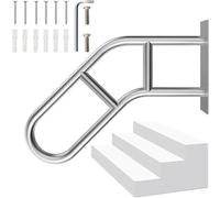 Jatwefiv 60cm U-Shaped Outdoor Handrail,Wall Mounted Stainless Steel Curved Stair Handrails for 1-3 Steps,Elderly Disability Tubular Safety Hand Rails for Balcony Garden Slop,Silver,24in