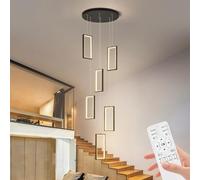 Jatwefiv Adjustable Staircase LED Chandeliers Rectangle Hanging Lights Modern Dimmable Remote Control Large Pendant LED Staircase Chandelier for Villa Stairs Living Room,6lights