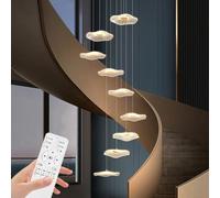 Jatwefiv LED Gold Lotus Leaf Shape Stair Pendant Flowers Nordic Staircase Lighting Modern Dimmable mit Remote Control Large Ceiling Hanging for Villa Stair Living Room,9lights