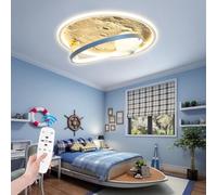 Jatwefiv LED kindergarten Ceilings Lamp Modern Astronaut Creative Ceiling Lights Boys Bedroom Decorative Moon Surface Astronaute Ceiling Light Dimmable with Remote Ceiling Lighting,Blue