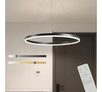 Jatwefiv Modern LED Round Pendant Lamp Height Adjustable hanging Lights Ring Pendant Light Dimmable with Remote Control Living Room Simple Chandeliers for Dining Room Bedroom,Black