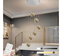 Jatwefiv Staircase LED Chandelier Modern Stair Pendant Light Dimmable Glass Ball Long hanging Lamp for Villa Living Room High Ceilings,A,6LIGHTS