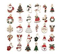 Jauarta 30PCS Christmas DIY Gold Plated Pendants Necklace Bracelets Earrings, Various Styles Santa Claus Tree Snowflake, Moon, Snowman, Bells, for DIY Jewelry Making Crafts, Gifts, (Black)