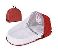 Jauarta Baby Travel Cot with Soft Linen Cotton Fabric, Design, Portable Storage Bag, for Newborns 0-18 Months, with Net and Awning (Red Wine)