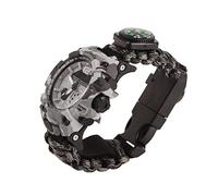 Jauarta Outdoor Camping Survival Watch Multi Functional Bracelet Compass Whistle Paracord Bracelet Equipment Tools Kit (Black & gray)