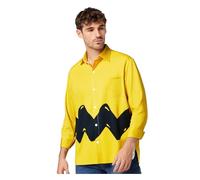 Jaugola Adult Charles Brown Costume Shirt Long Sleeve Printed Shirts for Men Halloween Christmas Party Outfit Yellow, Yellow, X - S
