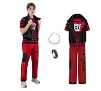 Jaugola Adult Victor Zombies Costume Punk Jacket T-Shirt Pants Necklace Wristlet Halloween Party Dawn Vampire Outfit Red, Red-v, 3XL