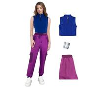 Jaugola Womens Addison Zombies Costume Dawn of Vampires Shirt Pants Wristband Halloween Themed Party Outfit Blue M