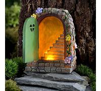 Jauhmui Fairy Garden Door - Glow in the Dark Miniature Tree Trunk, Retro & Mystical Elf Door, Solar Lights Statues, Garden Trees Decoration