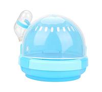 Jaula para hámster pequeña y portátil, transpirable, material PP, transportador de viaje seguro para no mascotas con asa y botella de agua para aventuras al aire libre, azul,