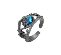 JAUMCKO Blue Fire Moonstone Ring, Black Gold Plated, Gothic Black Vintage Ring for Women, Adjustable Opening Rings, Punk Cosplay Party Masquerade Ball Jewelry