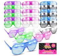 Jaunty 24pk Bulk Party Flashing Glasses - Neon Rave Accessories - Light Up Glasses for Adults - Multicolour LED Glow for Birthdays, Festivals, Dance Events, Fancy Dress, and Celebration Parties