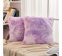 JAUXIO Faux Fur Decorative Throw Pillow Shams 2 Pack Abstract Style Tie Dye Printed Shaggy Pillowcases Crystal Velvet Reverse (18 X 18 Inches, Lilac)