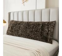 JAUXIO Faux Fur Fluffy Body Pillow Cover Luxury Shaggy Plush Decorative Body Pillowcase, Ultra Soft and Cozy Zipper Closure 21 x 54 Inches, Ombre Dark Grey