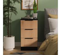 Java Fluted Bedside Cabinet - 3 Drawer - Natural and Black