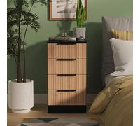 Java Fluted Bedside Cabinet - 4 Drawer - Natural and Black