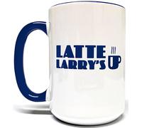 Javaas Latte Larry's Coffee Shop 15 Fluid Ounce Curb Mug - 2 Tone Blue/White Ceramic - Giftable Foam Box for Your Protection