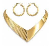 JAVARNV Chunky Jewelry Set for Women Statement Collar Necklace Hoop Earrings Egyptian Queen Halloween Costume Accessories, L, Zinc, No Gemstone