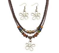 JAVARNV Layered Boho Wood Bead Choker Necklace Western Jewelry Hollow Flower Butterfly Charm Necklace Turquoise Country Concert Cowgirl Accessories, Metal, No Gemstone