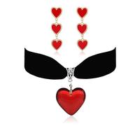 JAVARNV Queen Costume Accessories Red Heart Necklace Black Choker Necklaces for Woman Big Heart Pendant Necklaces Halloween Vampire Jewelry, Metal, No Gemstone