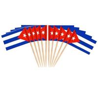 JAVD CYPS 100 Pcs Cuba Flag Cuban Toothpick Flags, Small Mini Stick Cupcake Toppers Cuban Flags,Country Picks Party Decoration Celebration Cocktail Food Bar Cake Flags