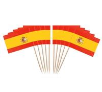 JAVD CYPS 100 Pcs Spain Flag Spanish Toothpick Flags, Small Mini Stick Cupcake Toppers Spanish Flags,Country Picks Party Decoration Celebration Cocktail Food Bar Cake Flags