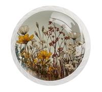 JAVENPROEQT 12 Pack Various Wildflowers and Delicate Plants Pattern Knobs and Pulls for Chest of Drawers Dresser, Cupboard Wardrobe Furniture Pulls Handles for Home Kitchen Bedroom