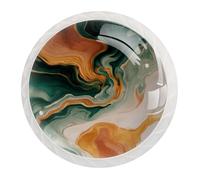JAVENPROEQT 12 Pcs Cabinet Knobs Abstract Peach Orange and Deep Sage Green Swirl Background, Round Crystal Glass Drawer Dresser Wardrobe Handles Pulls for Home Kitchen, 1.37 x 1.10 in